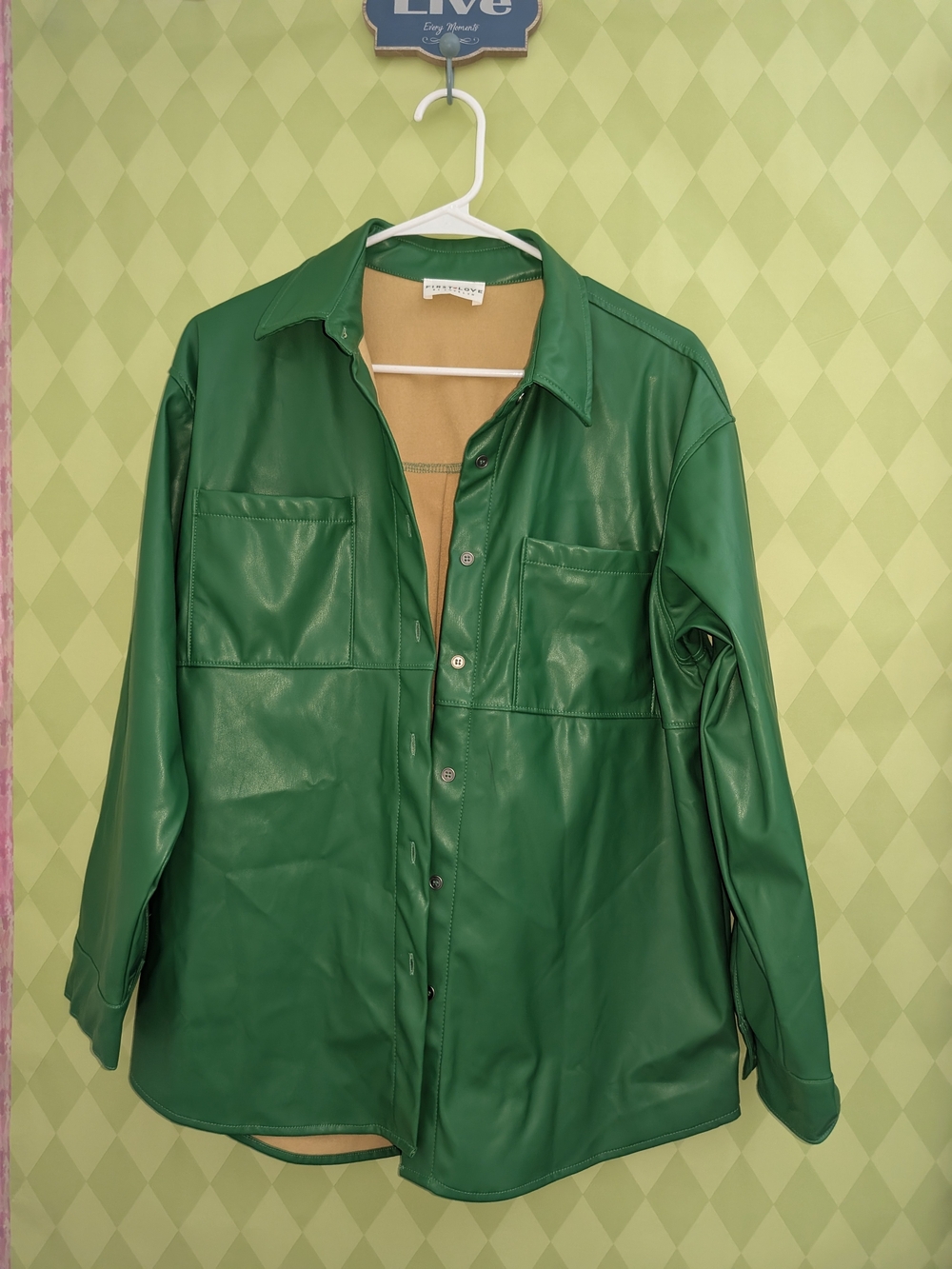 Green Faux Leather Button-Up  Jacket